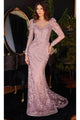 Ladivine CD989 - Long Sleeve Glittered Evening Dress - Prom