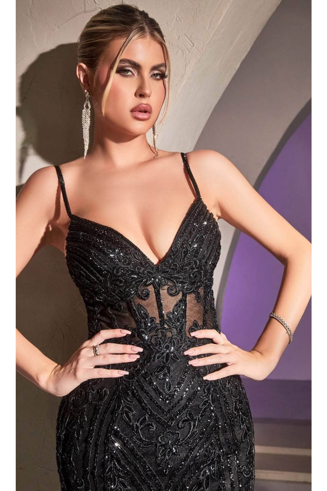 Ladivine CD992 - Corset Prom Dress with Applique Details - Prom