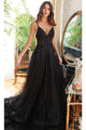 Ladivine CD994 - Applique A-Line Long Prom Gown - Black / 4 - Prom