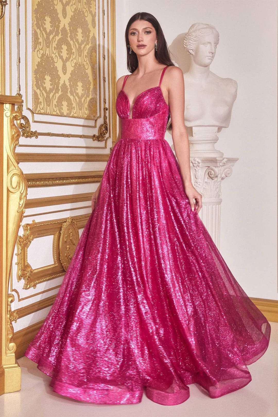 Ladivine CD996 - Glitter Evening Gown with Dual Straps - Prom