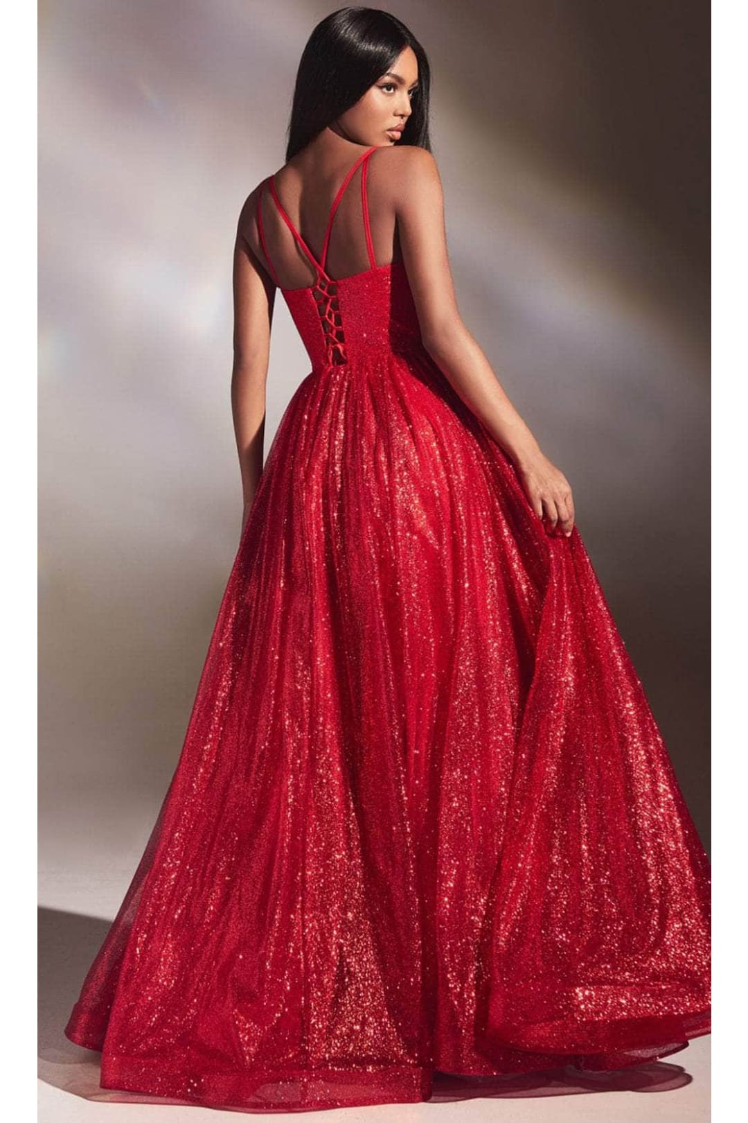 Ladivine CD996 - Glitter Evening Gown with Dual Straps - Prom