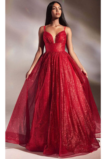 Ladivine CD996 - Glitter Evening Gown with Dual Straps - Prom