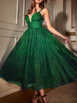 Ladivine CD996T - Sleeveless Glitter Flocked Dress