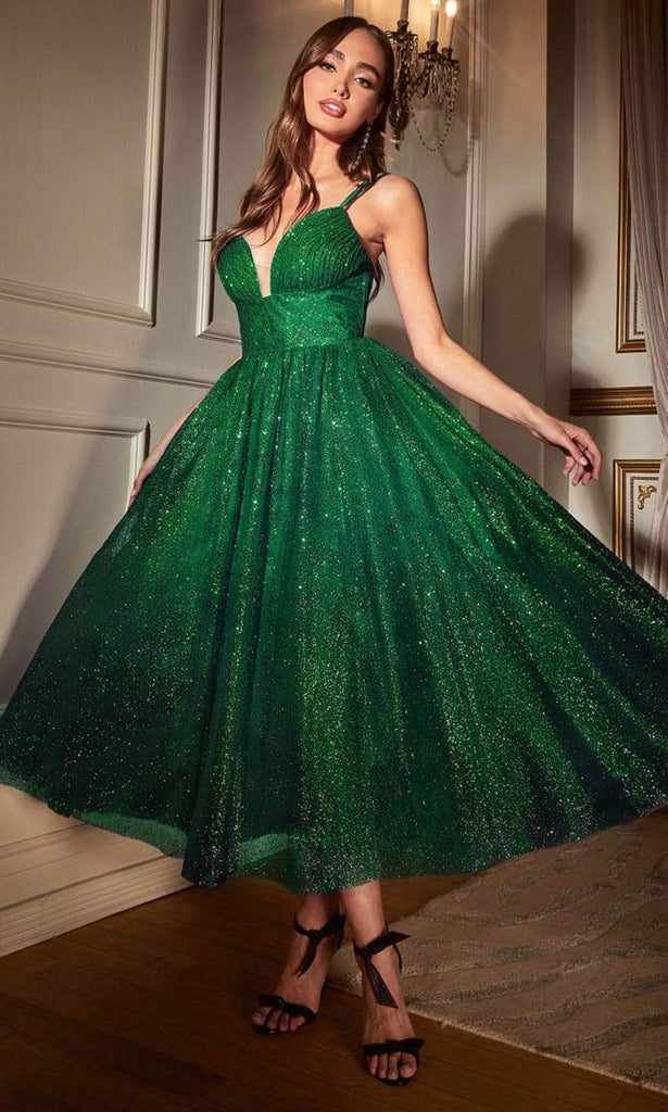 Ladivine CD996T - Sleeveless Glitter Flocked Dress - Emerald / 2 - Prom