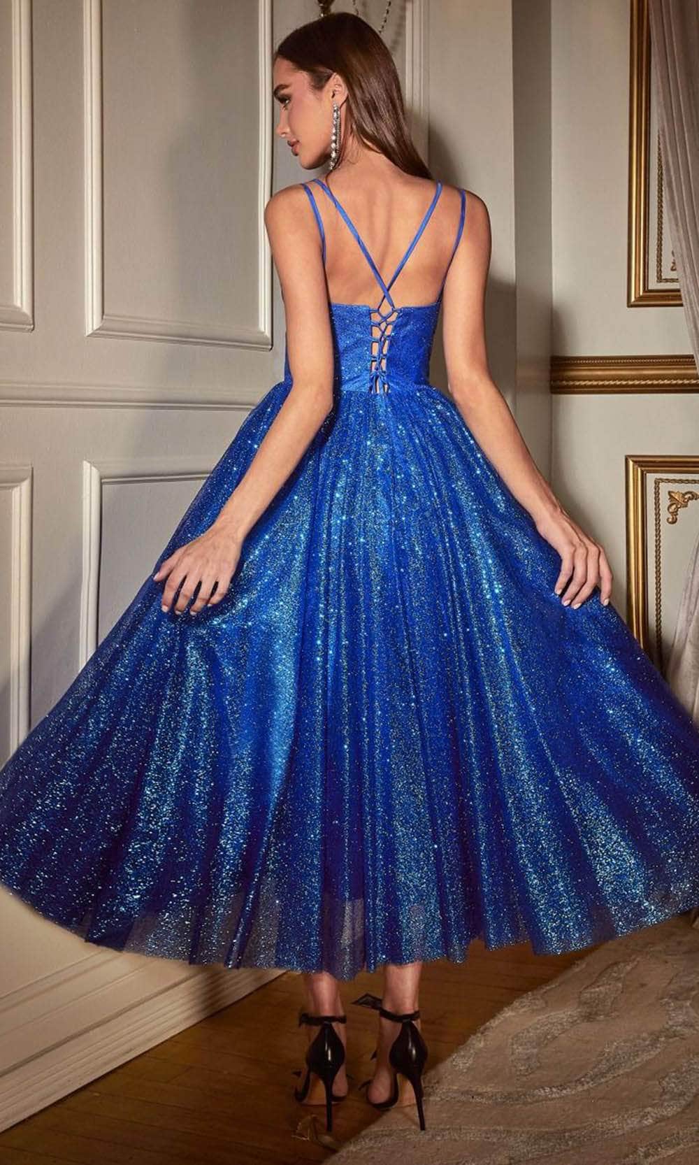 Ladivine CD996T - Sleeveless Glitter Flocked Dress - Prom