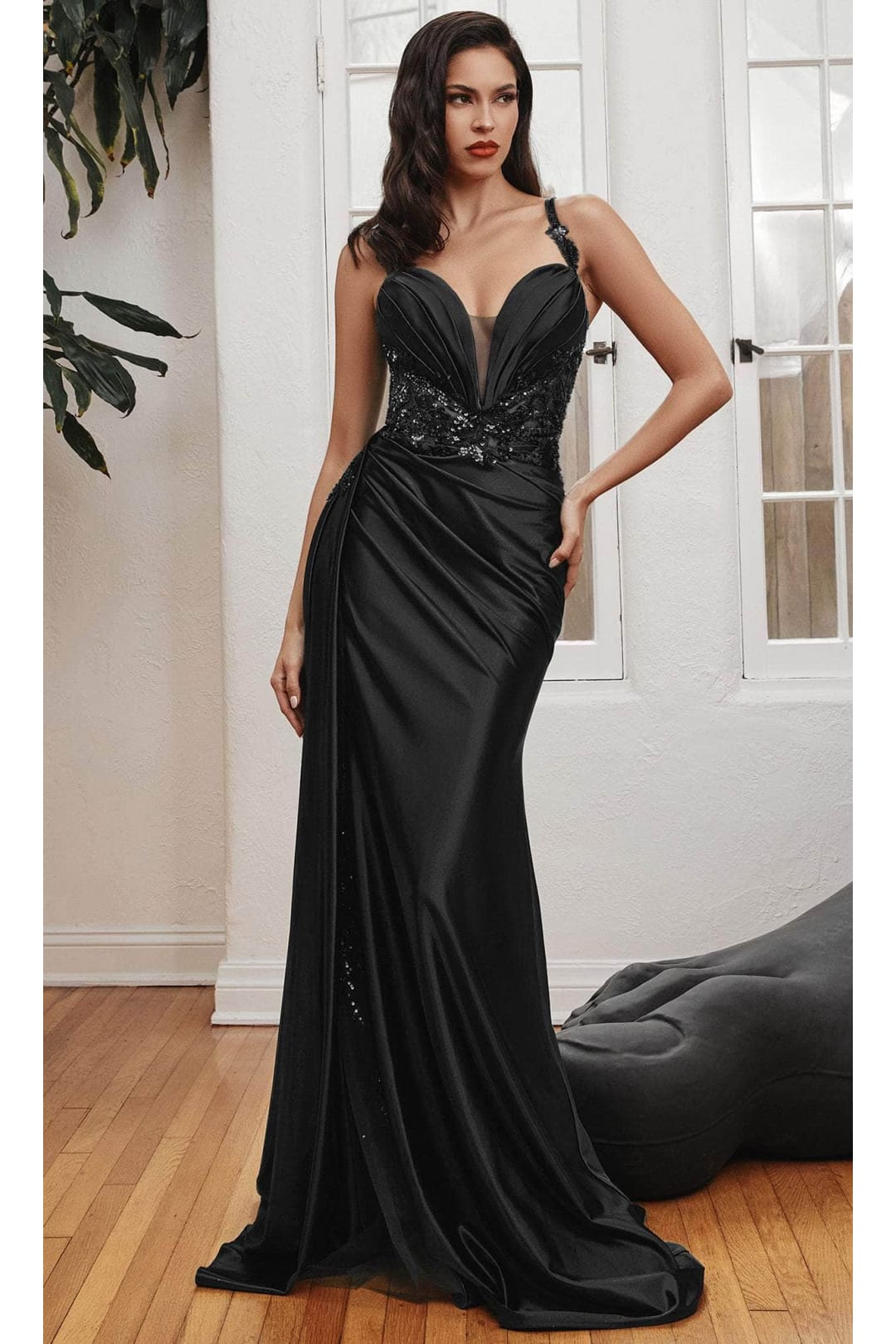 Ladivine CDS417 - Sash Detail Prom Evening Dress - Black / 2 - Prom