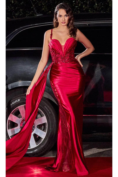 Ladivine CDS417 - Sash Detail Prom Evening Dress - Burgundy / 2 - Prom