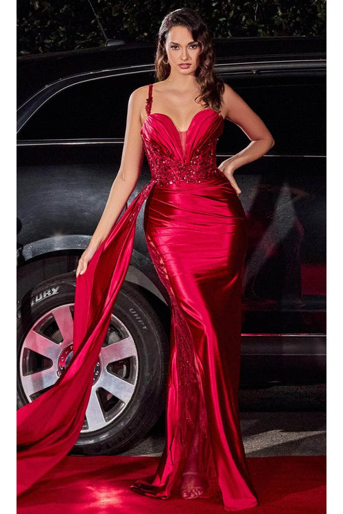 Ladivine CDS417 - Sash Detail Prom Evening Dress - Burgundy / 2 - Prom