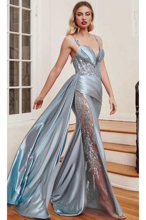 Ladivine CDS417 - Sash Detail Prom Evening Dress - Dusty Blue / 2 - Prom