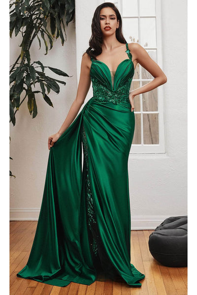 Ladivine CDS417 - Sash Detail Prom Evening Dress - Emerald / 4 - Prom