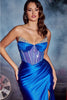 Ladivine CDS423 Embellished Beaded Corset Strapless Evening Dress - ROYAL / 2