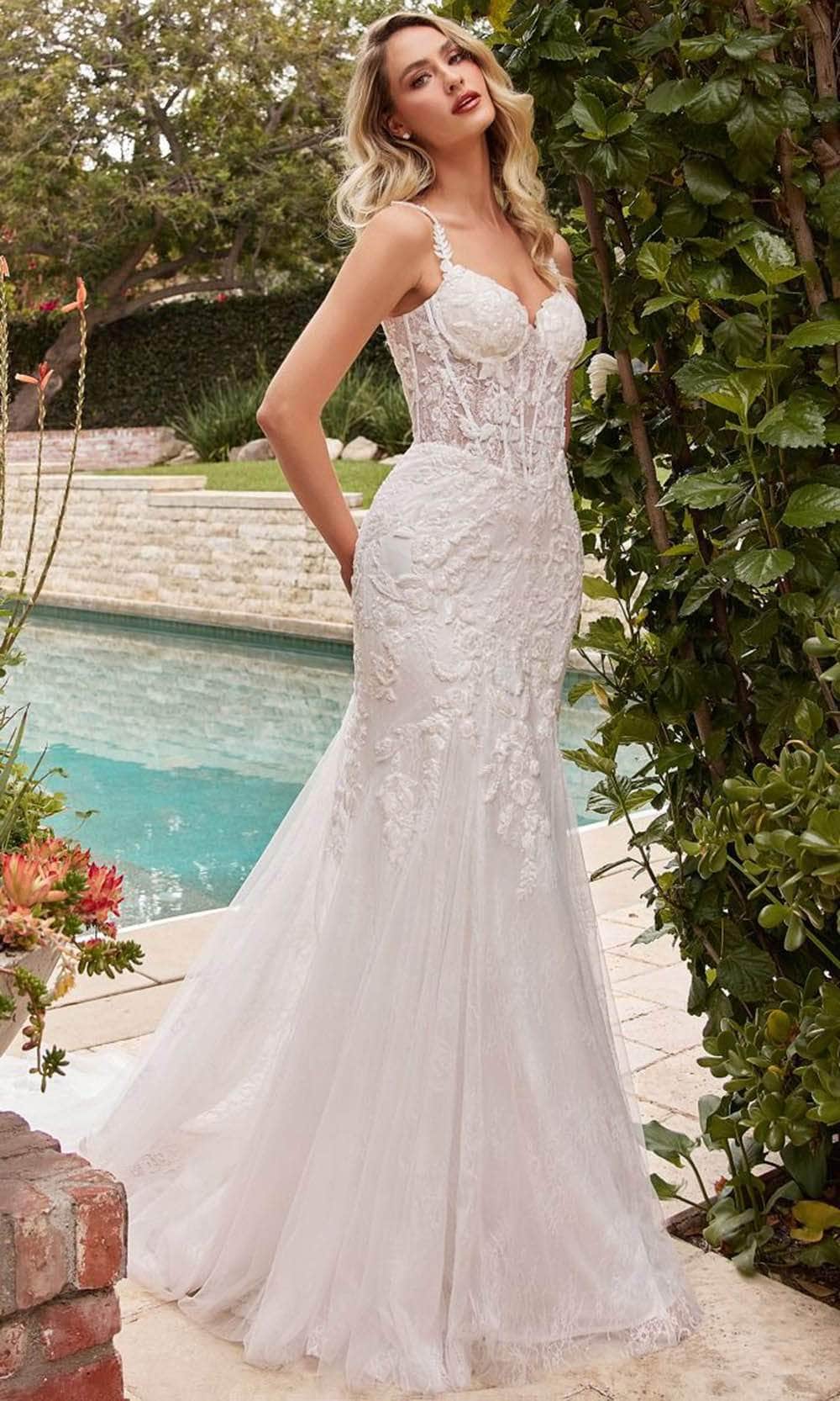Ladivine CDS432W - Sleeveless Lace Bridal Gown - Prom