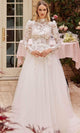 Ladivine CDS433W - Long Sleeve Lace Applique Bridal Gown - Prom