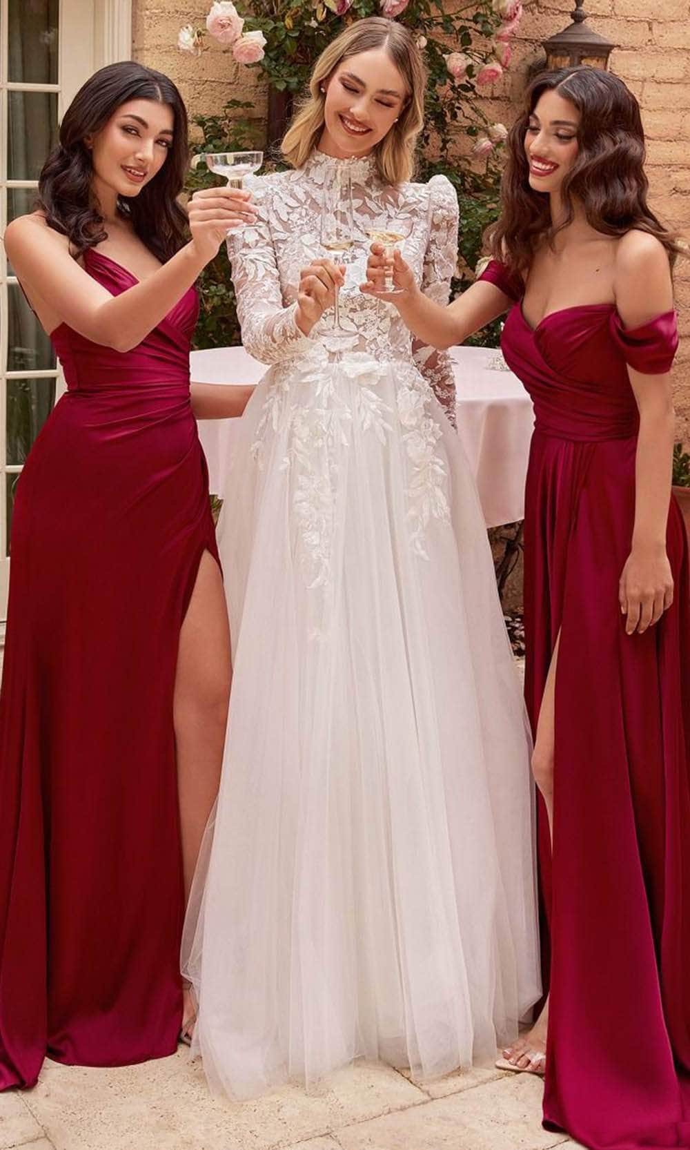 Ladivine CDS433W - Long Sleeve Lace Applique Bridal Gown - Prom