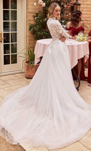 Ladivine CDS433W - Long Sleeve Lace Applique Bridal Gown - Prom