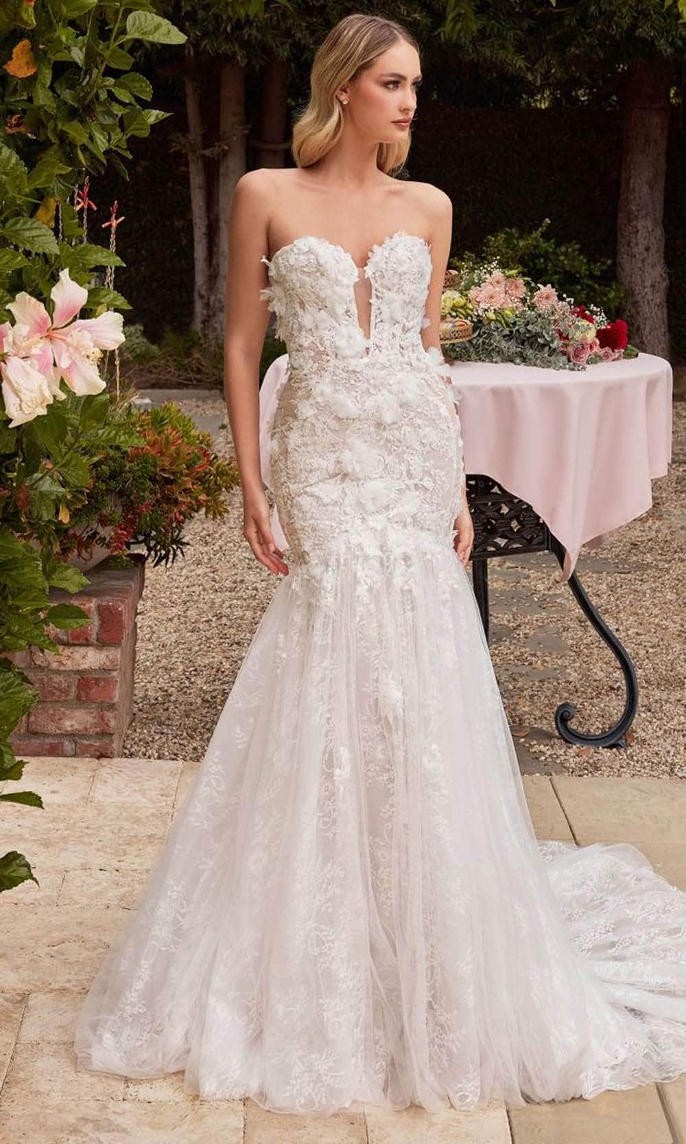Ladivine CDS434W - Lace Appliqué Strapless Bridal Gown - Prom