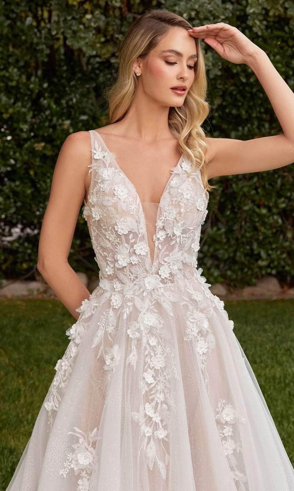 Ladivine CDS436W - 3D Floral A-Line Wedding Dress - Prom