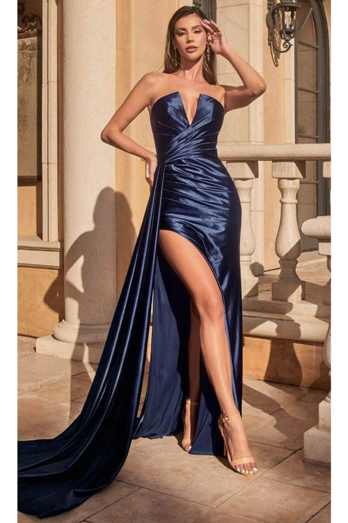 Ladivine CDS441 Asymmetric Pleated Fit-and-Flare Gown - Prom