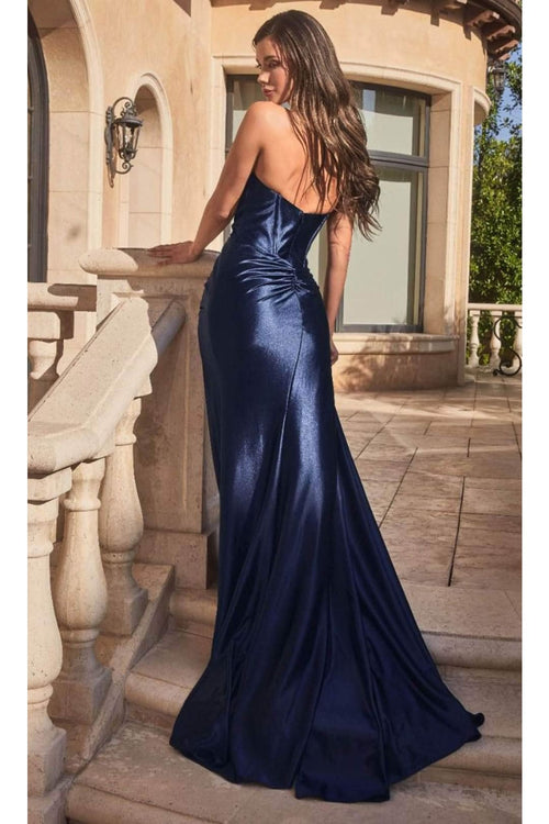 Ladivine CDS441 Asymmetric Pleated Fit-and-Flare Gown - Prom