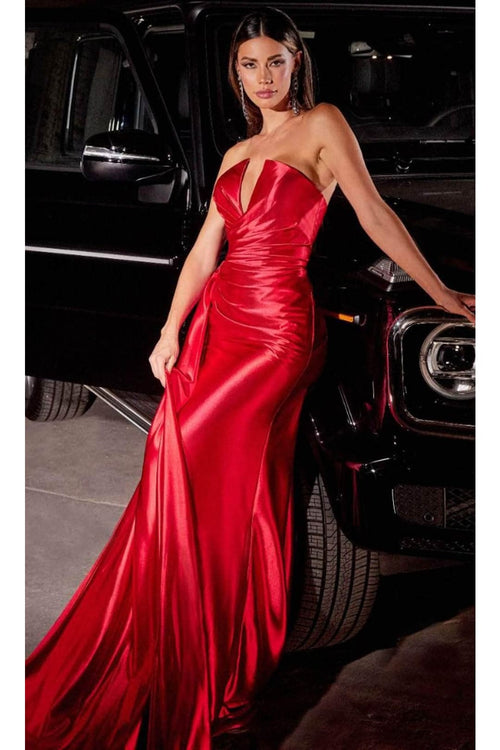 Ladivine CDS441 Asymmetric Pleated Fit-and-Flare Gown - Prom