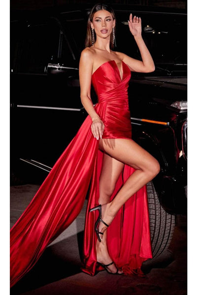 Ladivine CDS441 Asymmetric Pleated Fit-and-Flare Gown - Prom