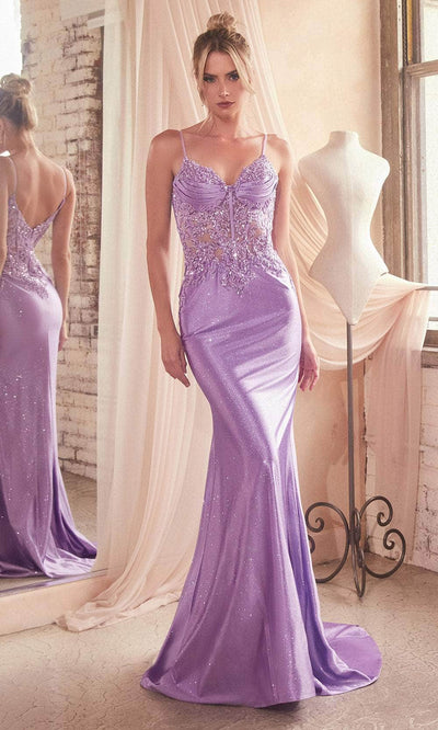 Ladivine CDS450 – Beaded Lace Appliqué Prom Gown - Lavender / 4 - Prom
