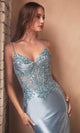 Ladivine CDS450 – Beaded Lace Appliqué Prom Gown - Blue / 4 - Prom