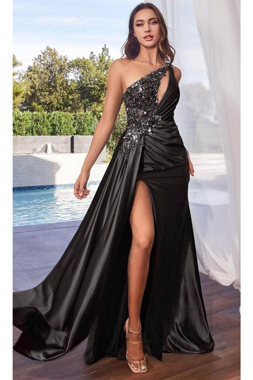 Ladivine CDS454 - Asymmetrical Sequin Evening Dress - Prom