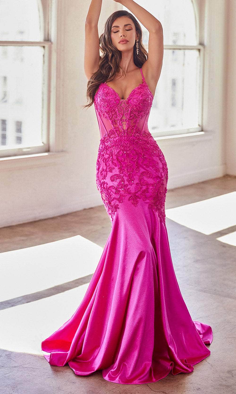Ladivine by Cinderella Divine Dresses - Ladivine CDS470 - Illusion Evening Gown with Beaded Appliqué Detailing - Prom