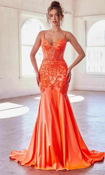 Ladivine by Cinderella Divine Dresses - Ladivine CDS470 - Illusion Evening Gown with Beaded Appliqué Detailing - Prom