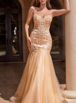 Ladivine CDS482 Strapless Embroidered Mermaid Gown