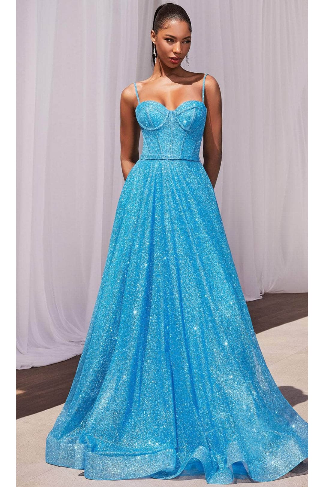 Ladivine CDS483 - Glitter Sleeveless Boned Bodice Ballgown - Prom