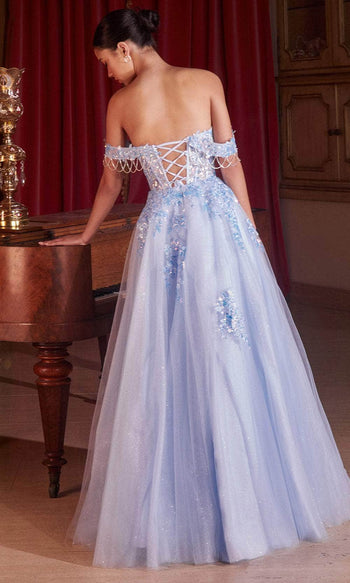 Ladivine CDS490 - Off-Shoulder Lace-Up Ballgown - Prom