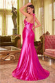 Ladivine CDS492 Fitted Rhinestone Sweetheart Halter Satin Gala Gown - Dress
