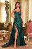 Ladivine CDS496 Fitted Ruched Lace Appliqued Satin Prom Gown - Dress
