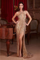 Ladivine CDS497 Sequin Sleeveless Halter Prom Gown - GOLD / 2 - Dress