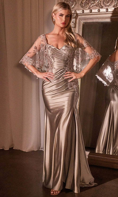 Ladivine by Cinderella Divine Dresses - Ladivine CDS499 Sheer Capelet Sweetheart Gown - Prom