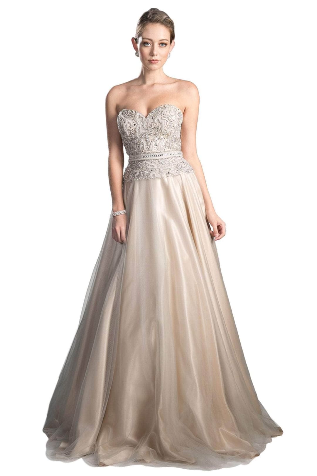 Ladivine CE0004 - Beaded Tulle A-Line Evening Dress - Prom