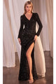 Ladivine CH054 – Sequin Surplice V-Neck Prom Dress - Prom