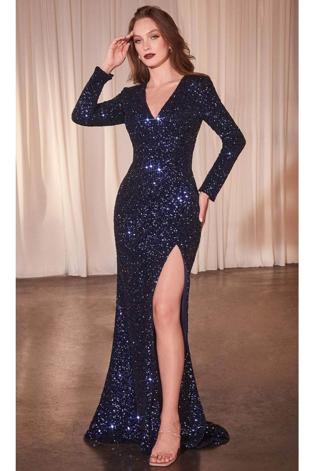 Ladivine CH054 – Sequin Surplice V-Neck Prom Dress - Prom