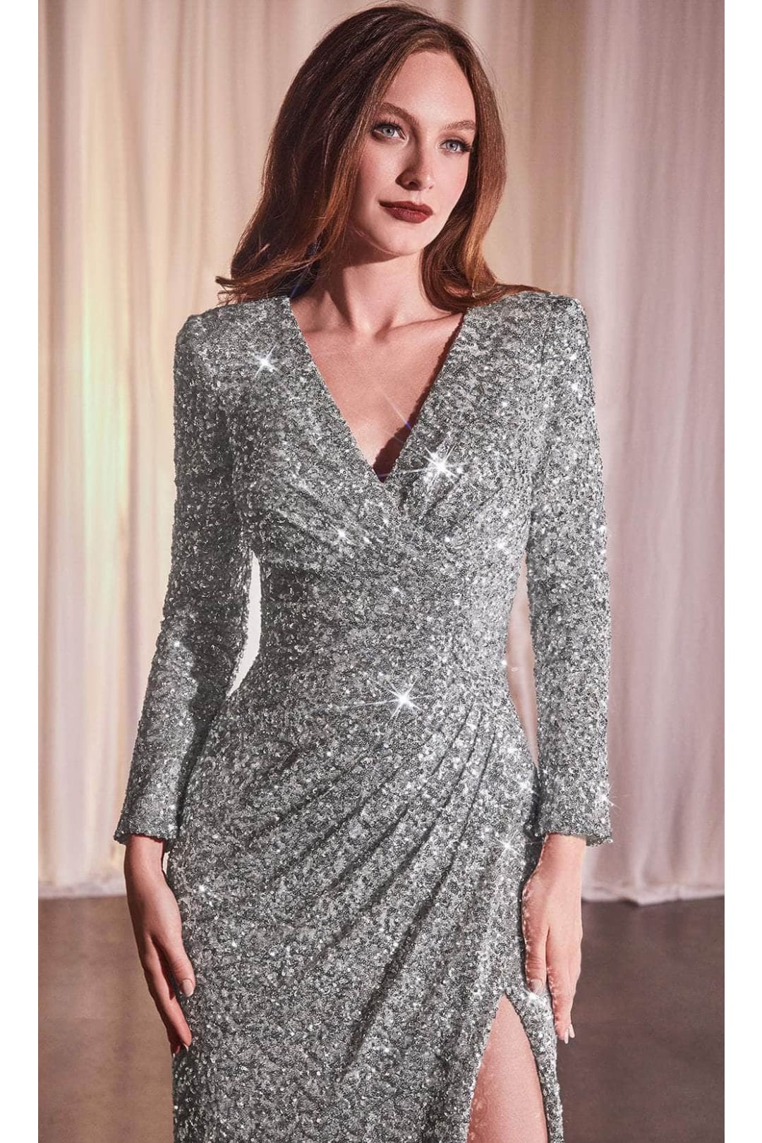 Ladivine CH054 – Sequin Surplice V-Neck Prom Dress - Prom