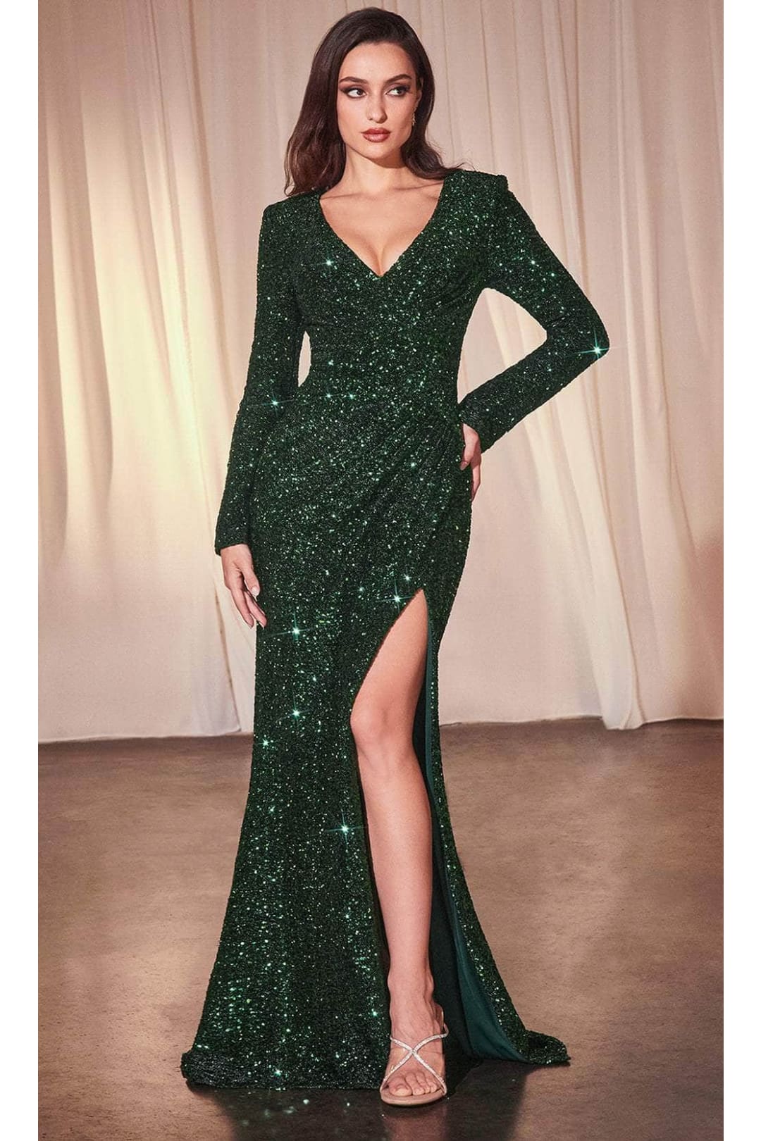 Ladivine CH054 – Sequin Surplice V-Neck Prom Dress - Prom