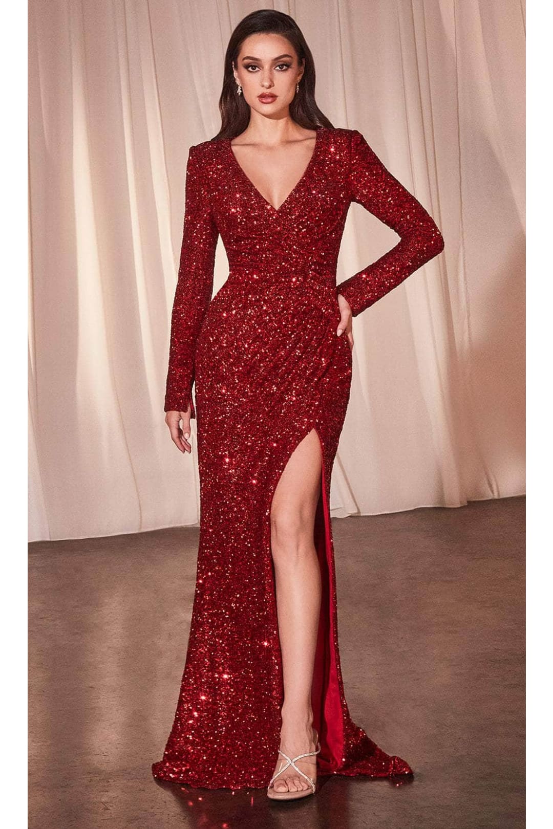 Ladivine CH054 – Sequin Surplice V-Neck Prom Dress - Prom