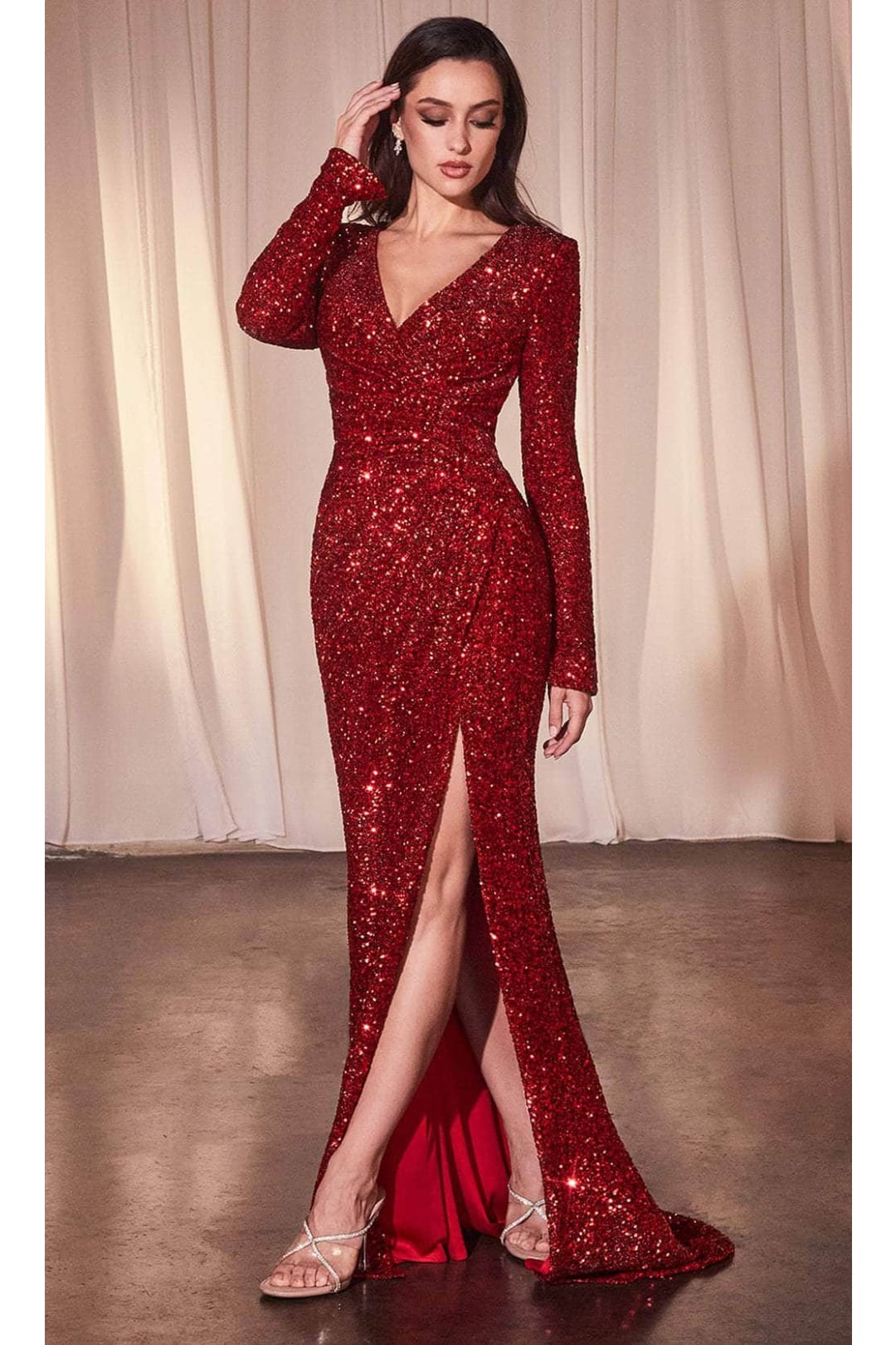 Ladivine CH054 – Sequin Surplice V-Neck Prom Dress - Prom