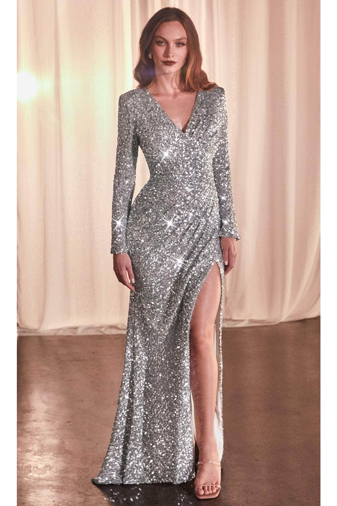 Ladivine CH054 – Sequin Surplice V-Neck Prom Dress - Prom