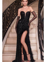 Ladivine CH061 - Plunging V-Neck Sequin Evening Gown
