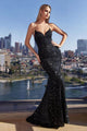 Ladivine CH066 - Spaghetti Strap Sequin Gown - Black / XXS - Prom