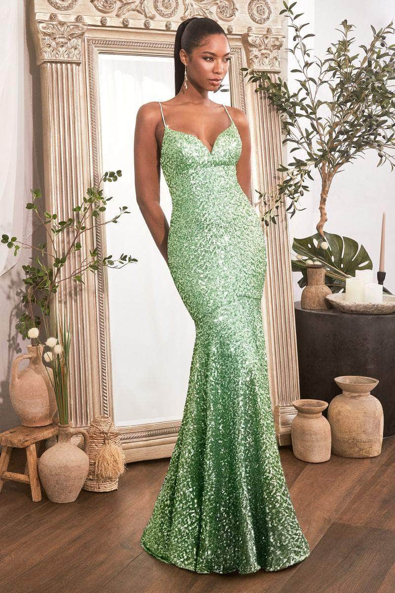 Ladivine CH066 - Spaghetti Strap Sequin Gown - Prom