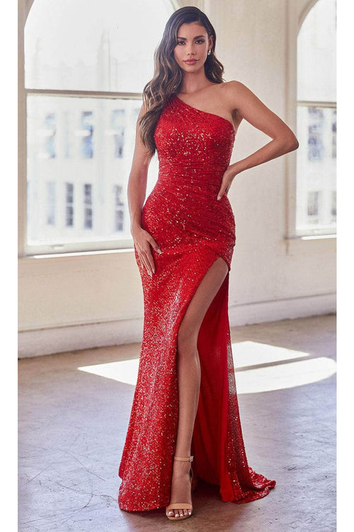Ladivine CH077 - One-Shoulder Sequin Evening Dress - Prom