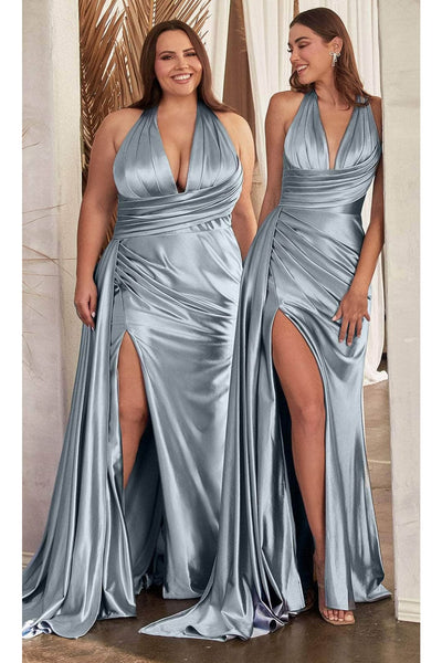 Ladivine CH079C - Halter Neck Gathered Detail Dress - Prom